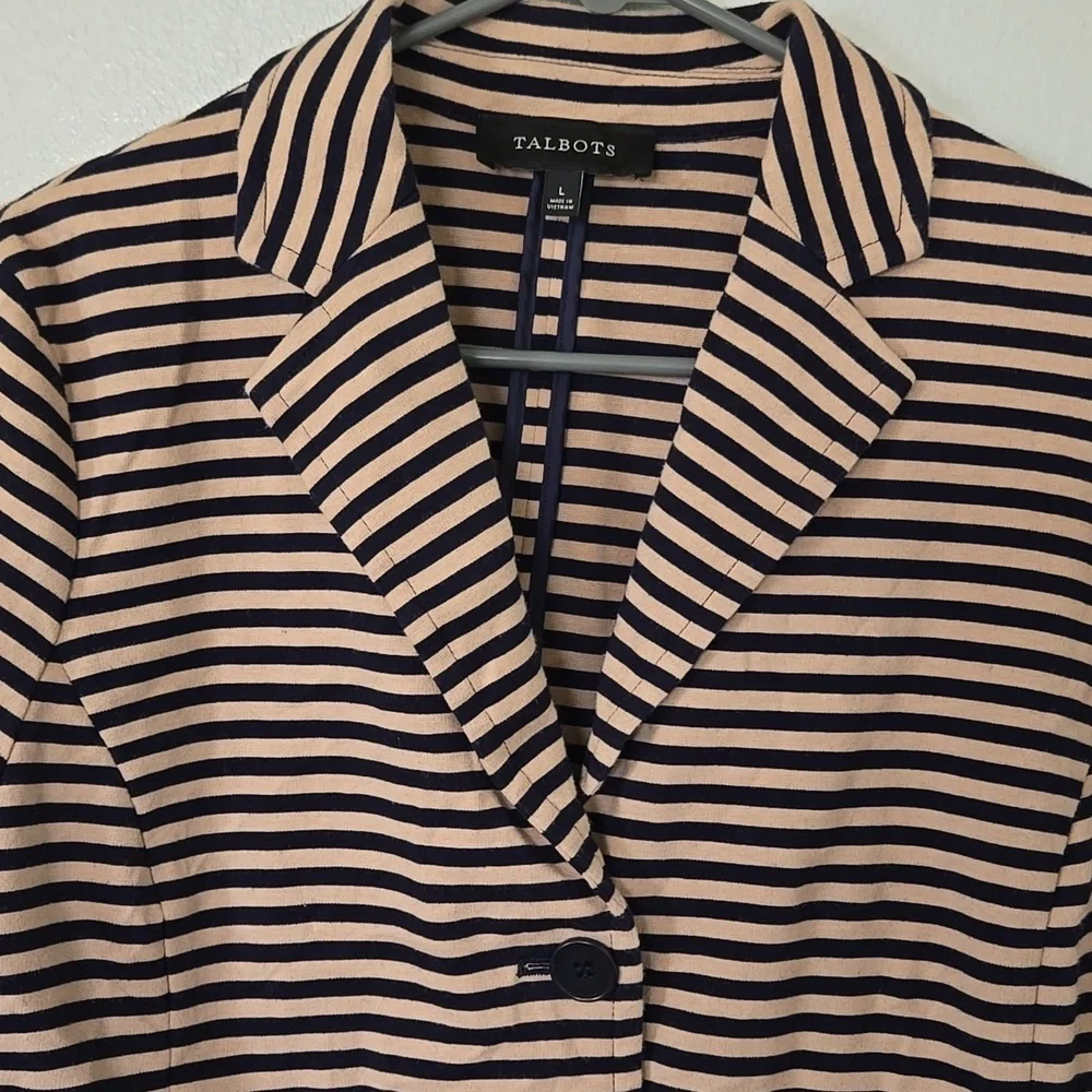 Talbots Navy Striped Knit Blazer Size Large - Picture 5 of 9